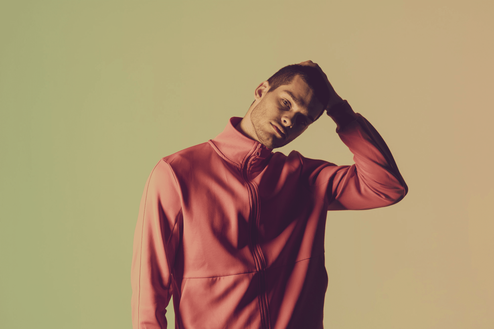 Fashion model in red hoodie
